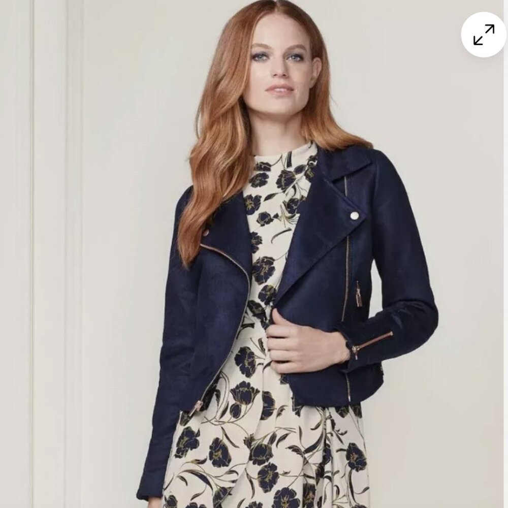 LC Lauren Conrad faux suede moto jacket in midnight blue